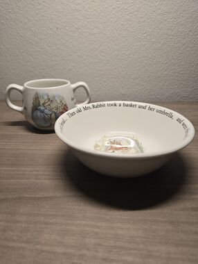 Vtg. Wedgwood England Peter Rabbit 🐇 Childs Cup and Bowl, Beatrix Potter set